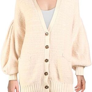 Free People Womens Button-Down Bishop Sleeve Cardigan Sweater size M